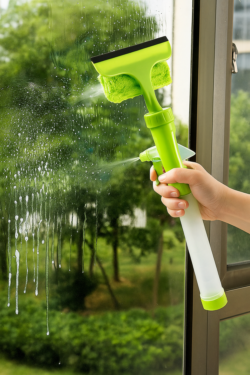 Multi-functional integrated high-rise window glass wiper both sides can spray water cleaning glass wiper cleaner